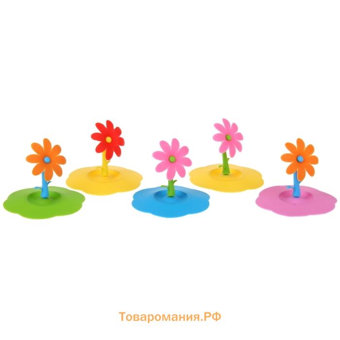 Крышка - непроливайка силиконовая  «Цветочек», d=10.5 см, розовая