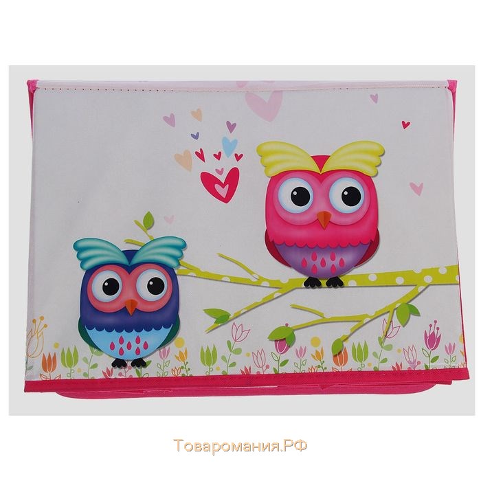 Короб стеллажный для хранения с крышкой «Весенние совушки», 40×26×26 см, цвет розовый