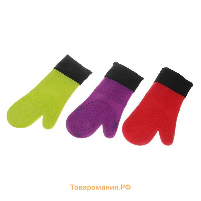 Рукавица для горячего с манжетой  «Профи», силикон, 36×18.5 см, розовая