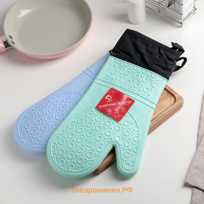 Рукавица для горячего с манжетой  «Профи», силикон, 36×18.5 см, розовая