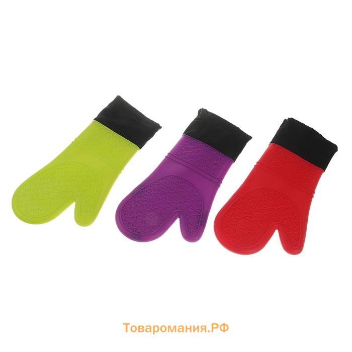 Рукавица для горячего с манжетой  «Профи», силикон, 36×18.5 см, розовая