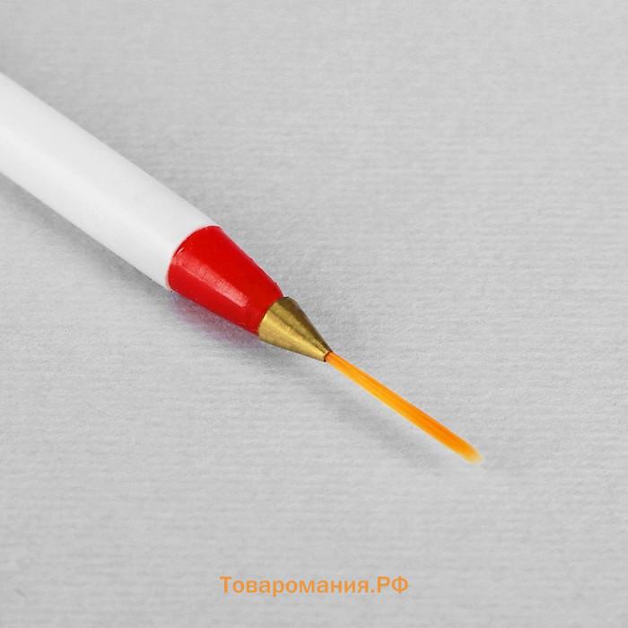 Кисть для дизайна ногтей «Волос», 17 см, d - 1 х 14 мм, цвет белый/красный