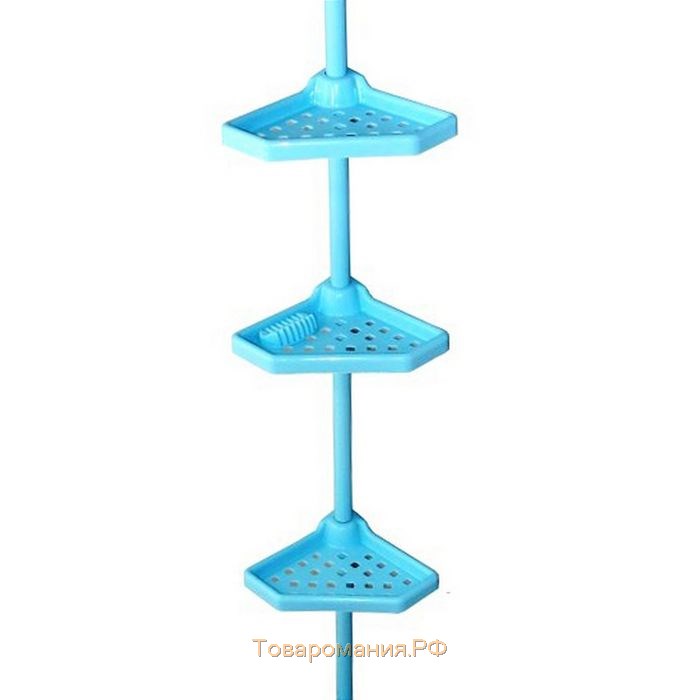Угловая полка, телескопическая пластиковая трубка, размер 135-260 см, 4 полки, 2 крючка, цвет голубой
