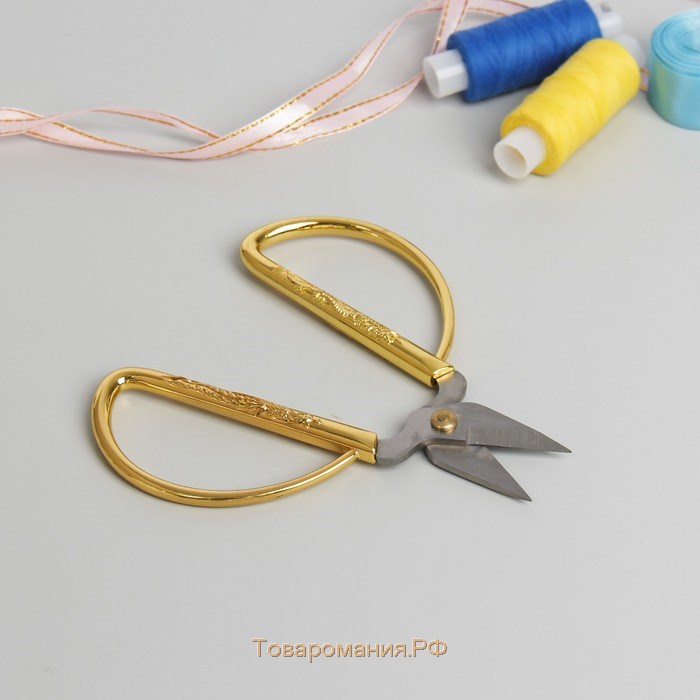 Ножницы для рукоделия, скошенное лезвие, 5", 12 см, цвет золотой