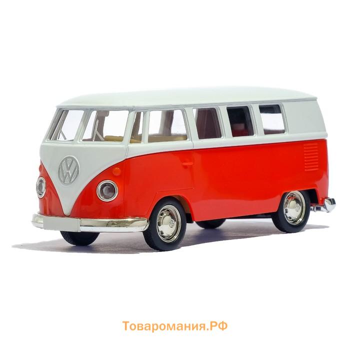 Машина металлическая VOLKSWAGEN TRANSPORTER T1, 1:32, открываются двери, инерция, цвет красный