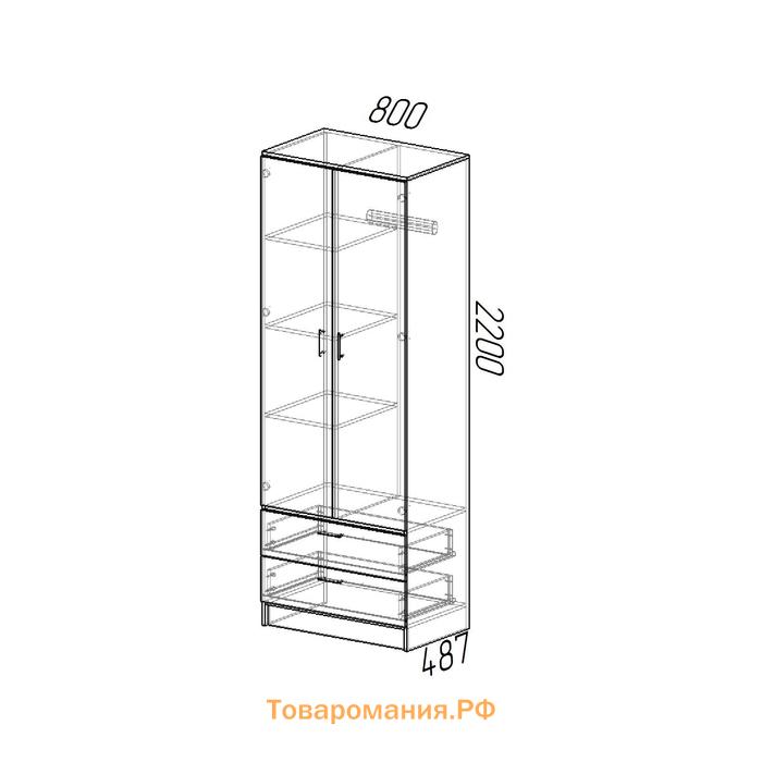 Шкаф двухстворчатый Дуэт, 800х480х2200, Венге/Лоредо