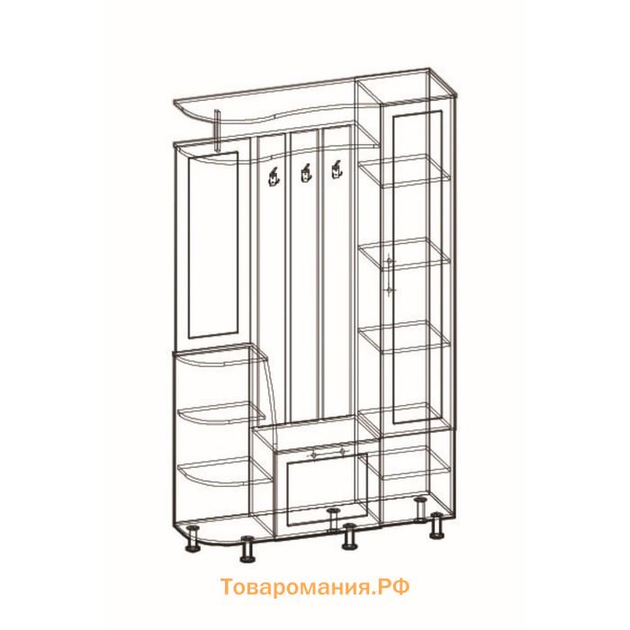 Прихожая Ксения-2 правая, 2050х1200х350, Венге/Дуб молочный