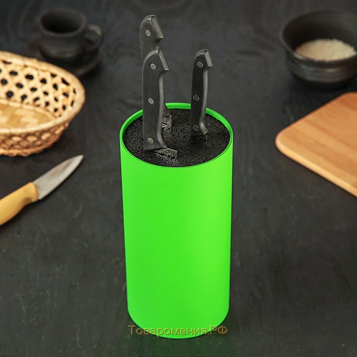 Подставка для ножей «Нео», 22×11 см, с наполнителем, покрытие Soft-touch, цвет зелёный