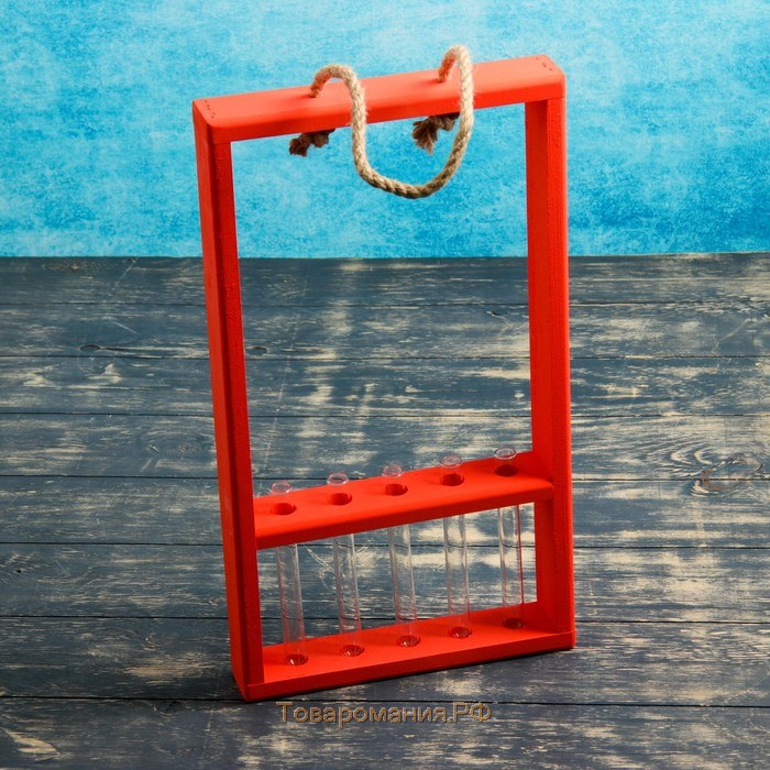 Кашпо деревянное 26×5×40 см с 5 колбами 15 см "Рамка Экстра Слим", красный Дарим Красиво