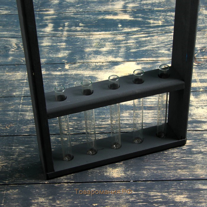 Кашпо деревянное 26×5×40 см с 5 колбами 15 см "Рамка Экстра Слим", чёрный Дарим Красиво