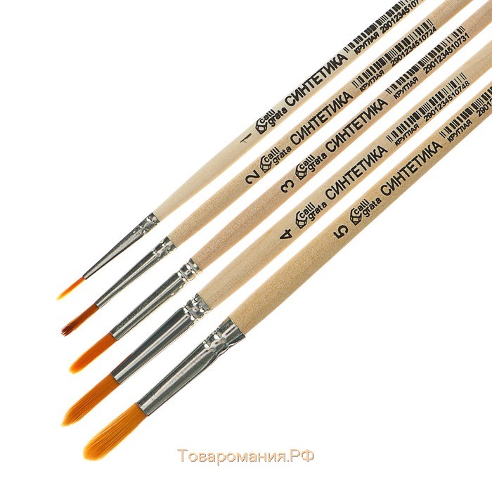 Набор кистей Синтетика 5 штук, Calligrata №1 (круглые №: 1, 2, 3, 4, 5), деревянная ручка