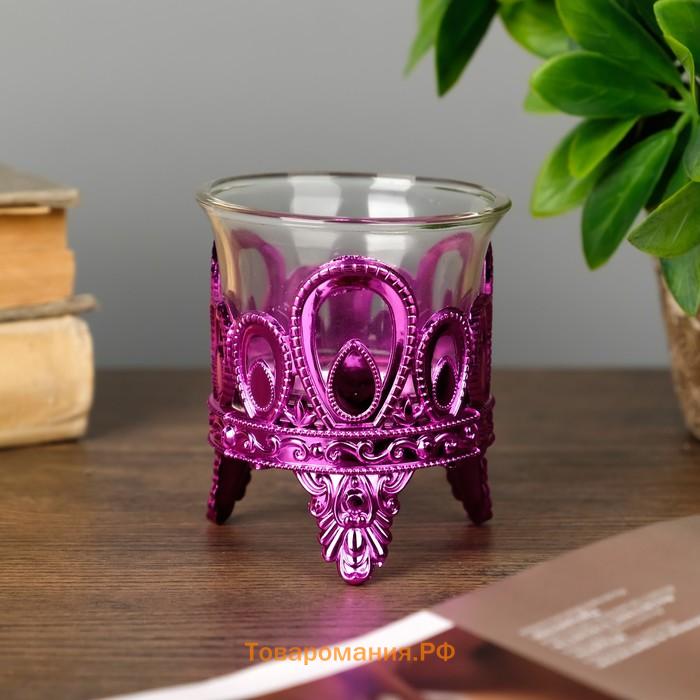 Подсвечник пластик, стекло на 1 свечу "Капельки" розовый 7х6х6 см