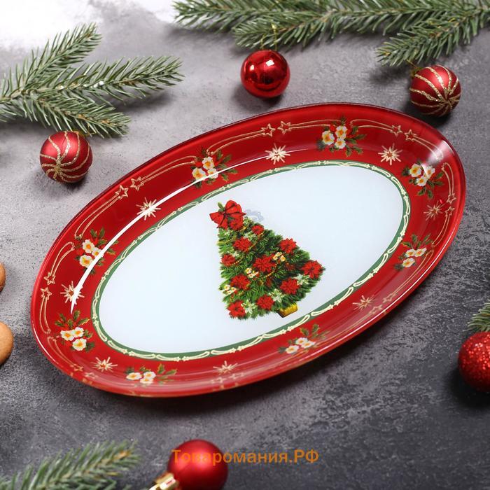 Блюдо стеклянное овальное «Новогодняя ель», 24,5×15 см