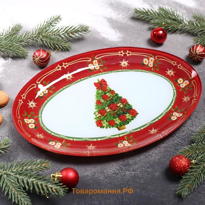 Блюдо стеклянное овальное «Новогодняя ель», 29,5×20,3 см