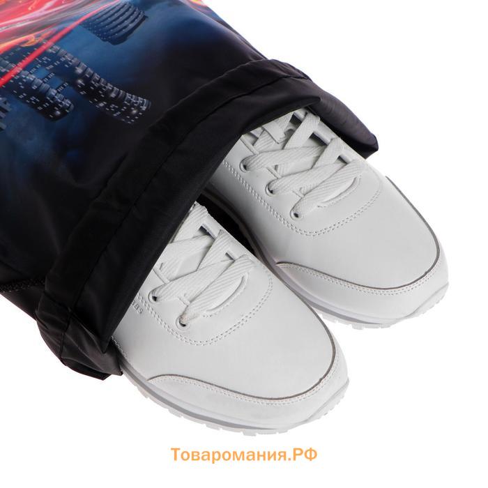 Мешок для обуви 420 х 340 мм, Calligrata МСО-5С, (мягкий полиэстер, плотность 210D), "Авто в огне"