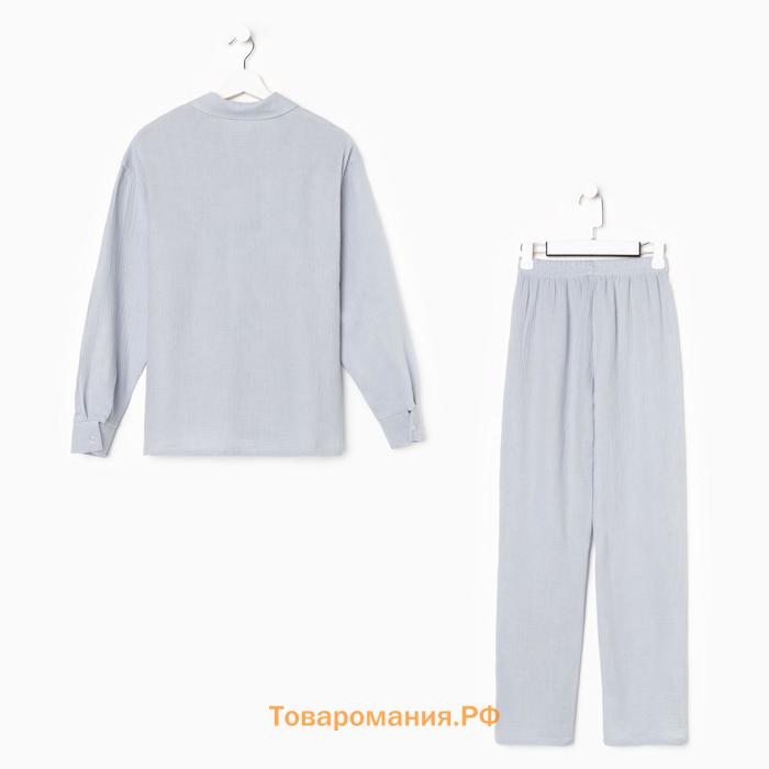 Пижама женская (рубашка и брюки) KAFTAN "Basic" размер 44-46, цвет серо-голубой