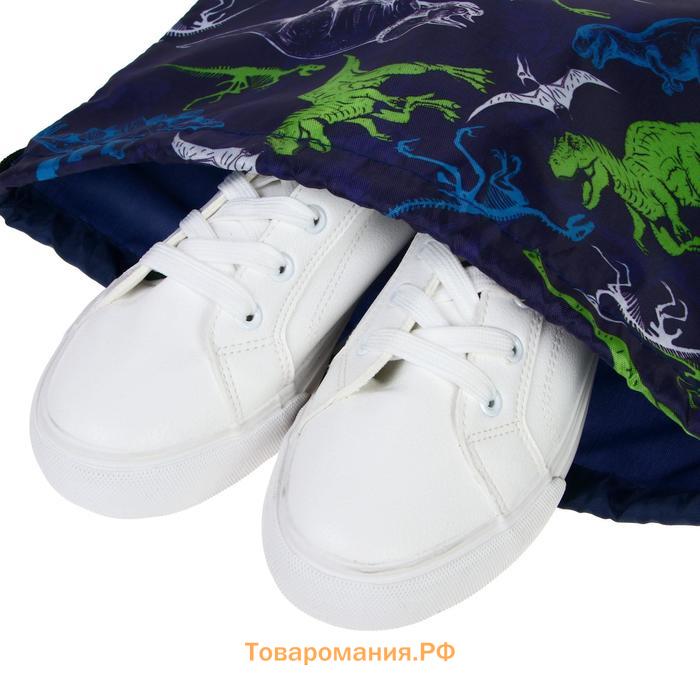 Мешок для обуви 420 х 340 мм, Calligrata МСО-5С, (мягкий полиэстер, плотность 210D), "Динозаврики"