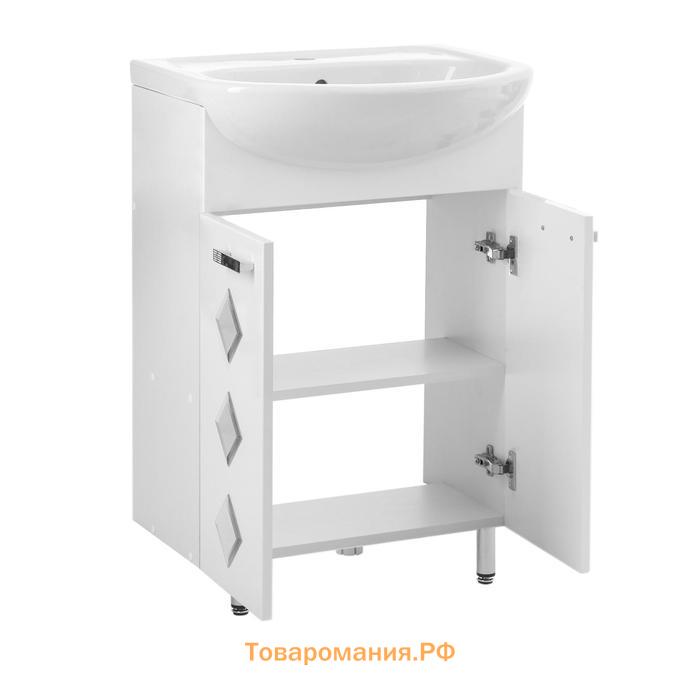 Комплект мебели для ванной комнаты "Квадро 55": тумба с раковиной + зеркало-шкаф