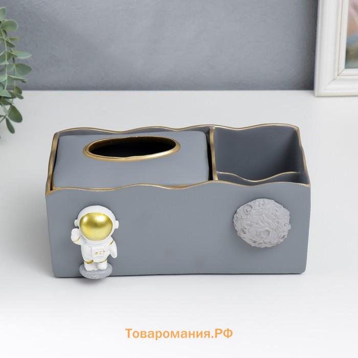 Подставка+салфетница полистоун "Космонавт" серый 9,5х12х24 см