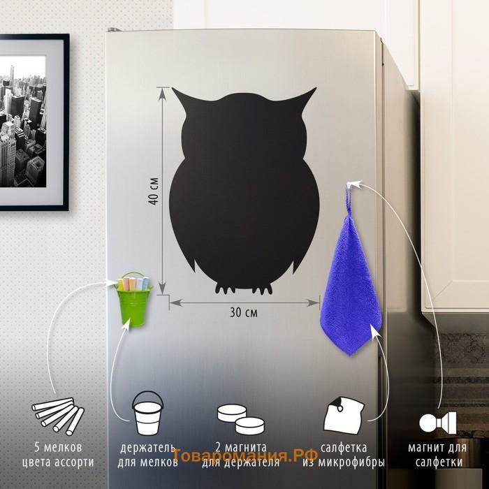 Доска на холодильник магнитно-меловая 30 х 40 см, BRAUBERG Baby Owl + набор аксессуаров