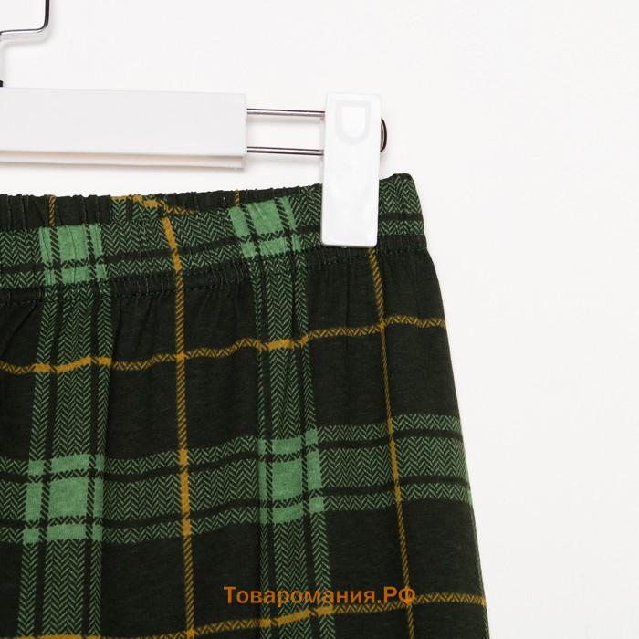 Комплект (футболка/брюки) мужской, цвет зеленый/клетка, размер 54