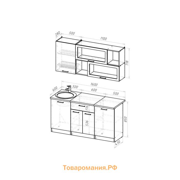 Кухонный гарнитур Паола стандарт 1600х600 Белый/Кантри/Дуб грей, Дуб браун