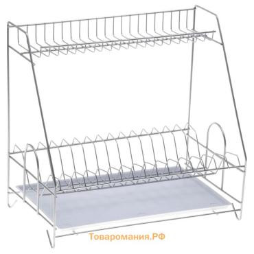 Сушилка для посуды с поддоном 2-х ярусная, 24×40×38 см, хром