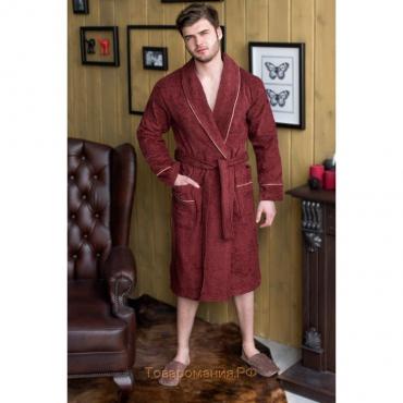 Халат мужской, шалька, размер 62, бордовый, махра