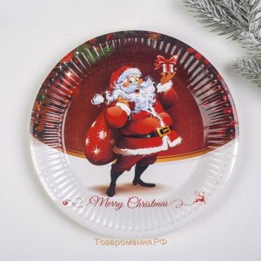 Тарелка бумажная «Дед Мороз с подарками», набор 6 шт.