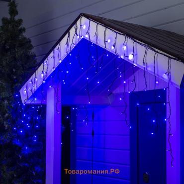 Гирлянда «Бахрома» 3 × 0.6 м, IP44, УМС, тёмная нить, 160 SMD-LED, свечение синее, 220 В