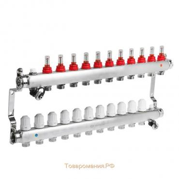 Коллекторная группа ONDO, 1"х3/4", 11 выходов, с расходомерами, нержавеющая сталь