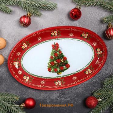 Блюдо стеклянное овальное «Новогодняя ель», 24,5×15 см