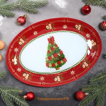 Блюдо стеклянное овальное «Новогодняя ель», 29,5×20,3 см