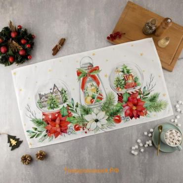 Полотенце "" Christmas red flowers 40х73 см, 100% хл, саржа 190 гр/м2