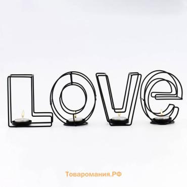 Подсвечник металлический настольный "Love", 13.5 х 42 см, чёрный