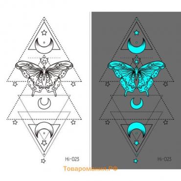 Татуировка на тело фосфорная "Геометрия. Бабочка и месяц" 10,5х6 см