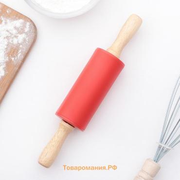 Скалка  «Валенсия», 23×4 см, рабочая часть 10 см, красная