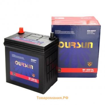 Автомобильный аккумулятор OURSUN JIS MF 40B19L, 38 Ah, 330 A, 196x128x222, обратная полярность